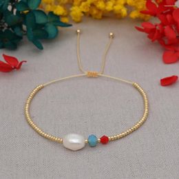 Link Armbanden YASTYT Goud Kleur Kralen Pulseras Sieraden Verstelbare String Perlas Eenvoudige Zoetwaterparel Voor Vrouwen