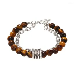 Bracelets à maillons jaune rouge œil de tigre bracelet en pierre naturelle avec chaîne en cuivre charme roue de défilement pour femme homme cadeau bijoux quotidiens 2023