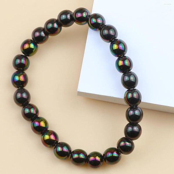 Braccialetti di collegamento YHBZRET Moda Ematite naturale Colori pietra Placcato lucido Perline Bracciale per uomo Ornamenti di gioielli neutri Abbigliamento quotidiano