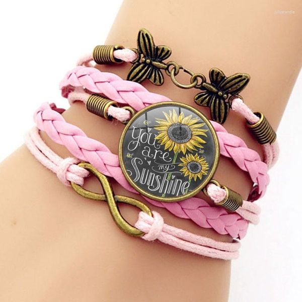 Bracelets à maillons You Are My Sunshine Citations Bracelet en pierres précieuses pour femme Rétro Papillon Tournesol Multicouche Bijoux à main Accessoires Amour