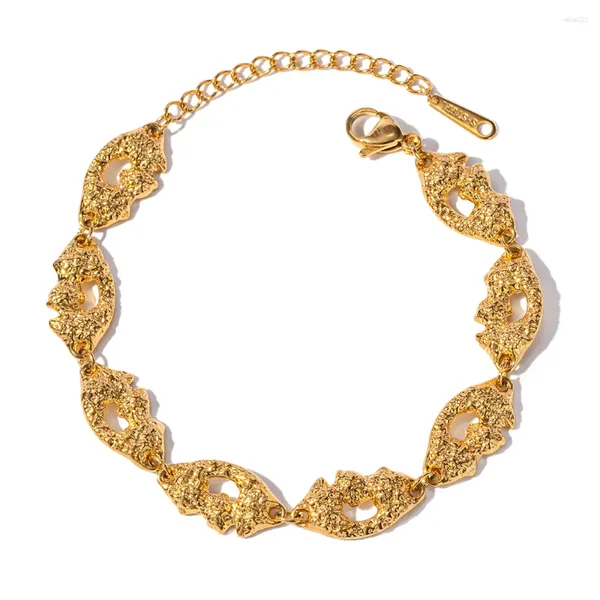 Pulseras de eslabones Youthway 18K Chapado en oro Acero inoxidable Pulsera de labios con textura vintage Elegante Joyería exquisita a prueba de agua para mujeres