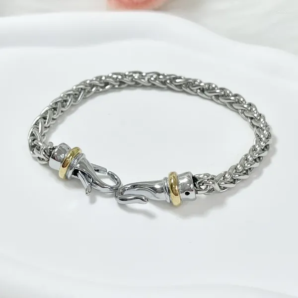 Pulseras de eslabones Pulsera con hebilla de alambre trenzado con gancho YS en plata de ley con chapado en amarillo de 14 quilates