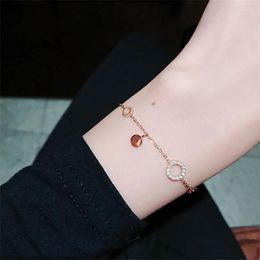 Link Armbanden Yun Ruo Fashion Rose Gold Pave Zirkoon Cirkel Bracelet Woman Birthday Gift Titanium stalen sieraden niet veranderen kleurdruppel