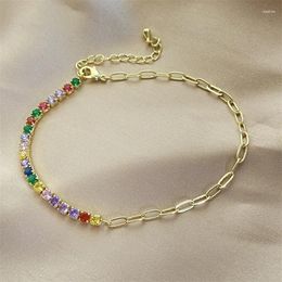 Bracelets de liaison Zakol Fashion Exquise Zirconia Bracelet Multicolor Géométrique Zircon Chaîne de tous les jours pour femmes
