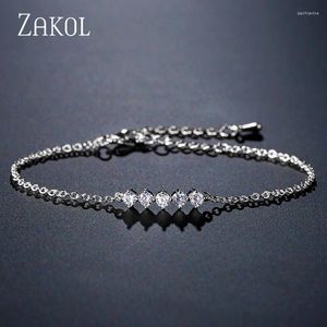 Bracelets de liaison zakol Simple Round Cubic Zirconia Tennis pour les femmes Bracelet de chaîne de couleur de couleurs de mode Sliver Fashion BP2043