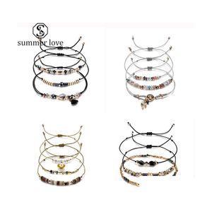 Chaîne À Maillons 1 Set Réglable Boho Colorf Tissé À La Main Mtilayer Bracelets Bracelet De Corde De Cire Pour Les Femmes Saint Valentin Bijoux Cadeau Drop De Dh8Hl