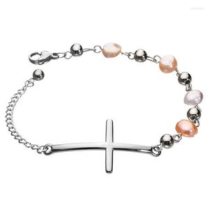 Chaîne à maillons 10 pièces en gros titane acier Rolo perles croix bracelets pour femmes bijoux de charme