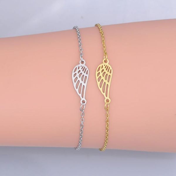 Lien, chaîne 100% en acier inoxydable Dainty Angel Wing Charm Bracelet pour femmes en gros OEM bijoux commande acceptée bracelets de mode