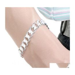 Cadena de eslabones 10 mm Hebilla cuadrada Patrón de cuerpo lateral Mano para hombre S Sterling Sier Pulsera plateada Hombres y mujeres 925 591 Q2 Entrega de gota Je Dhq24