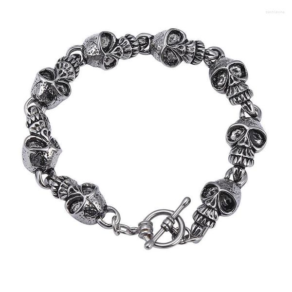 Lien Chaîne 11mm En Acier Inoxydable Gourmette Cubain Crâne Bracelet Pour Hommes Hiphop Rock Style À La Mode Mâle Bracelet Bijoux Cadeau GS0021