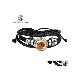 Chaîne à maillons 12 Constellations Bracelet Cuir Signes du Zodiaque Punk Sier Verre Plaqué Déclaration Réglable Bijoux Cadeau Pour Hommes Drop de Dhhrl