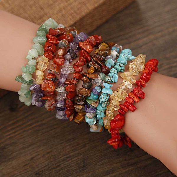 Cadena de eslabones 12pc Pulsera de piedras preciosas naturales Irregular Crystal Stretch Chip Beads Nuggets Pulseras Brazaletes Pulsera de cuarzo para mujeres G230222