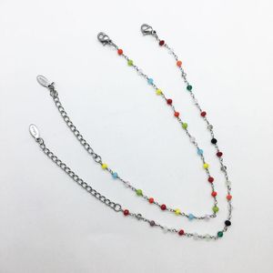 Lien, chaîne 17 + 5cm de large 3mm joyeria acero inoxidable mujer lujo Candy couleur émail perlé damé bracelet bijoux