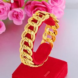 Link Chain 17mm 24k Gold Golde sieraden Sandarmband Dubbele Buckle Watch Luxe Men Women Jewelry bruiloft geschenken armbanden Trum22