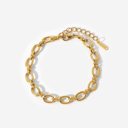Chaîne à maillons 18 carats en acier inoxydable Bracelets dorés minimalisme femmes bracelet géométrique ovale lien chaîne bracelets bijoux étanche cadeau G230208