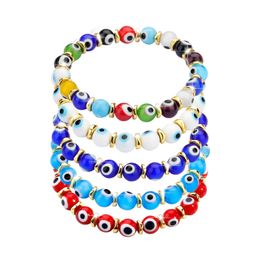 Chaîne à maillons 1pc Mode Bleu Turc Mauvais Oeil Charme Bracelets Verre Perles De Cristal Bracelet Pour Femmes Filles Élastique Bijoux À La Main Dhfko