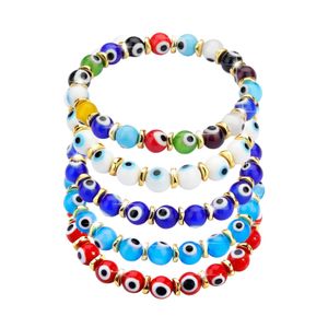 Link Chain 1pc Fashion Blue Turkish Evil Eye Charmarmbanden Glas Crystal kralen Bracelet voor vrouwen meisjes elastische handgemaakte sieraden dhfko