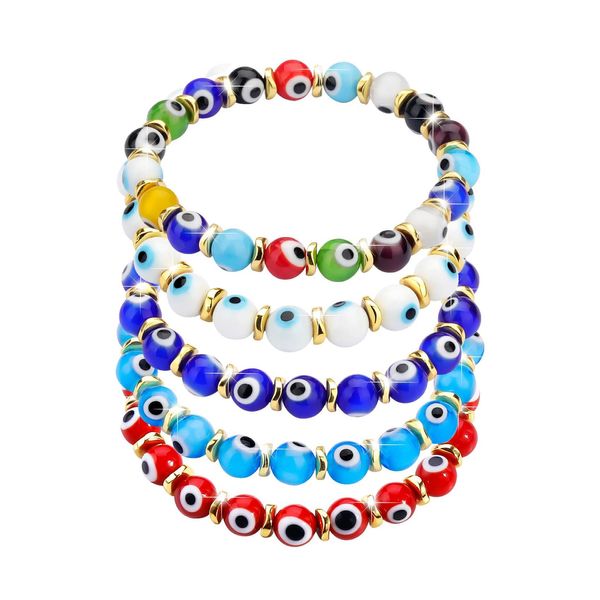 Cadena de eslabones 1Pc moda azul turco mal de ojo encanto pulseras cuentas de cristal pulsera para mujeres niñas joyería hecha a mano elástica Dhfko