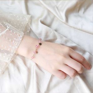 Chaîne à maillons (1pc / lot) or 14 carats Design Strawberry Crystal Star Moon Bracelet Bracelet en cristal de quartz pour femme Frais et à la mode G230222