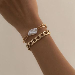 Link Chain 2-delige set hiphopstijl Cubaanse armband creatief barokvormige parel hanger cadeau voor damesjuwelen fawn22