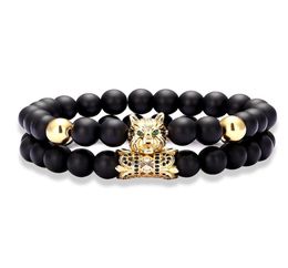 Chaîne à maillons 2 pièces Ensemble de luxe de haute qualité Charme Pierre naturelle Matte Lava Rock Men039s Bracelet et Women039s FriendshipL9871432