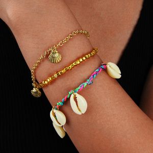 Lien, chaîne 2021 Boho Shell Bracelets Plage Conque Pétoncle Pendentif pour Femmes Mode Coloré Corde Chaîne Accessoires