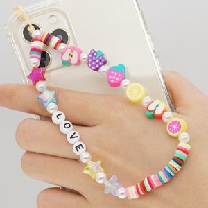 Link, ketting 2021 voor telefoon Charm Star Beaded Chains Telefoonbanden Sieraden Fruit Kleurrijke Heishi Beads Mobile Lanyard
