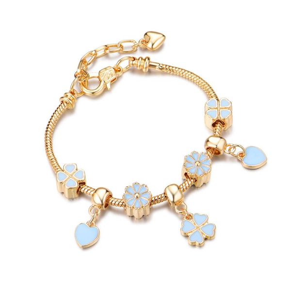 Lien, chaîne 2021 produit préservant la couleur trèfle à quatre feuilles grand trou perles Bracelet goutte Nectarine coeur pendentif dames