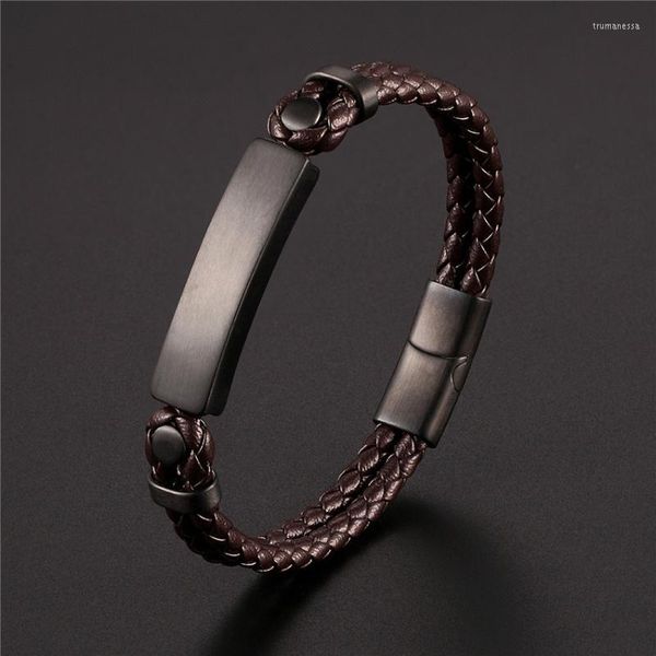 Lien chaîne 2022 hommes mode Bracelet en cuir noir tissage corde boucle magnétique en acier inoxydable hommes bijoux cadeaux 19/21/23 CM Trum22