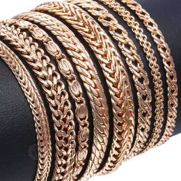 Linkketen 20 cm armbanden voor vrouwen mannen 585 Rose Gold Color Curb Slak Foxtail Venitiaanse linkketens Bracelet op handmode sieraden CBB1 G230208
