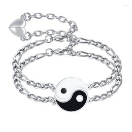 Link Chain 2pcs Parpar Bracelets Magnetic Heart Charme Yin Yang Set Curb bijpassend armbandcadeau voor hem haar fawn22