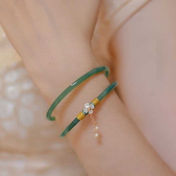 Lien Chaîne 2 PCS Naturel Vert Jade Bracelet Bracelet Charme De Mode Mince Accessoires Sculpté À La Main Chanceux Amulette Cadeaux G230208
