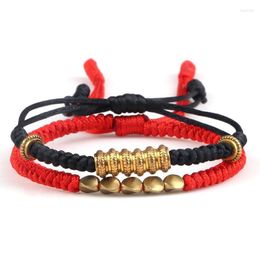 Link Chain 2pcs/Set Hanmade Tibetaanse boeddhistische armbanden Veel geluk Charm Koperen kralen Boerbakken voor minnaar Gift Verstelbare knopen touwarmband FA