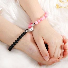 Link Chain 2pcs/Set Natural Stone Beads Yoga Bracelet for Lovers Distance Magnet Paar Schakelbanden vriendschap juwelen fawn22