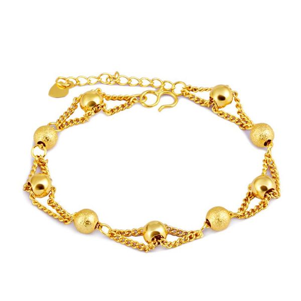 Lien, chaîne en acier inoxydable 316L petit bracelet de perles rondes givrées en titane frais réglable dame ne se décolore pas
