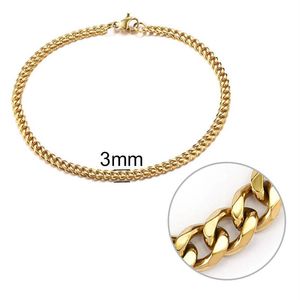 Link Chain 3mm Mannen Armband Rvs Curb Cubaanse Link Bangle Voor Mannelijke Vrouwen Hiphop Trendy Pols Sieraden Gift 19 21 23cm236H