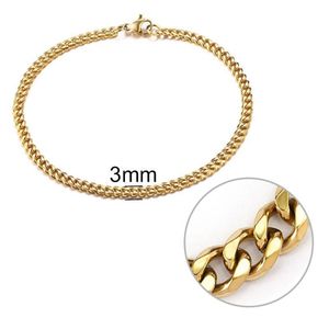 Link Chain 3mm Mannen Armband Rvs Curb Cubaanse Link Bangle Voor Mannelijke Vrouwen Hiphop Trendy Pols Sieraden Gift 19 21 23cm284U