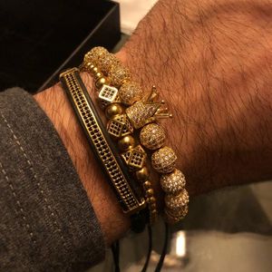 Enlace, cadena 3 unids/set hombres pulsera joyería corona encantos macramé cuentas pulseras para mujeres Pulseira Masculina Feminina