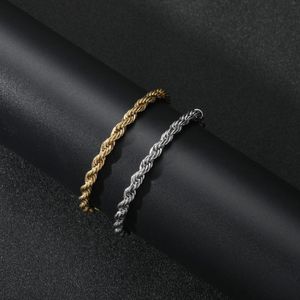 Eslabón, cadena 5/3mm pulseras de cuerda para hombre de acero inoxidable Color dorado en la mano moda Hip Hop pulsera torcida para hombre al por mayor 7 pulgadas