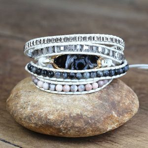 Linkketen 5 lagen natuursteenleer armband prachtige mix stenen vrouwen mode wrap armband boho armband sieraden dropshipping g230222