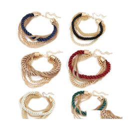 Chaîne à maillons 6 couleurs femmes bracelet chaînes de tissage à la main en alliage charmes bracelets bracelets pour mode filles accessoire drop livrer Ota69