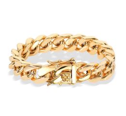 Chaîne de liaison 814 mm Bracelets cubains hip hop pour hommes en acier inoxydable 18k Gold Bracelet Bracelet Bijoux de bijoux Wat6578785