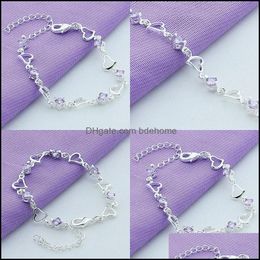 Link Chain 925 Sterling Sier Heart Purple Zirkon Bracelet For Women Sieraden verlovingsfeest Kerstcadeau 1202 T2 Drop Delivery 20 Dhima