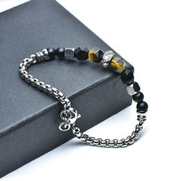 Link Chain verstelbare natuurlijke tijger oogsteen kralen armband mannen roestvrij staal voor cadeau hem pulseira masculinalink