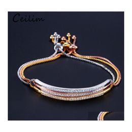 Cadena de eslabones Pulsera de oro rosa ajustable Brazalete para mujeres Niñas Captivate Bar Slider Cz Zircon Pulseras Joyería de moda Drop Delive Otcfe