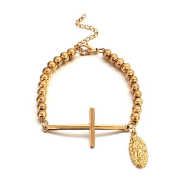 Lien, chaîne AENSOA Punk Acier inoxydable Cham Cross Bracelets perlés pour femmes Mode Gold Couleur Bracelet Amis Amant Couple Cadeaux Bijoux