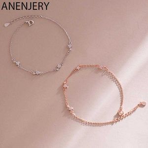 Link Chain Anenjery Silver Color Star Bracelet for Women Dainty Pave Zirkon Link Chain armband cadeau 2022 Nieuwe groothandel G230208