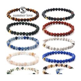 Linkketen Aankomst 6 mm Tiger Eye Agaatarmband voor mannen Natuurlijke lava rotssteen Yoga Elastische energie Pas het genezende gebed Joodlyy Dhgz6 aan