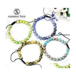 Lien Chaîne Arrivée 8 Mm Nature Pierre Bracelet Pour Femmes Hommes Réglable Forme Ronde Agate Perles Noires Tressé Chanceux Bijoux Drop Del Dhz1T