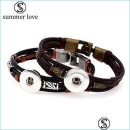 Linkketen aankomst snapknop mtilayer lederen armband voor mannen vrouwen vintage verstelbare maat sier charm mode sieraden mjfashion dhbkt